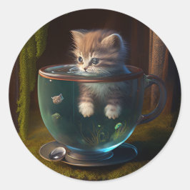 ティーカップに入った猫 | Teacup Catスタンプの子猫 ラウンドシール