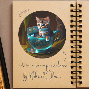 ティーカップに入った猫 Teacup Catスタンプの子猫 ラウンドシール
