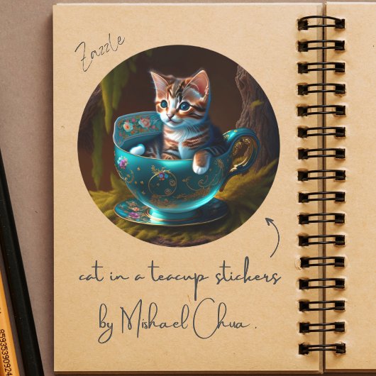 ティーカップに入った猫 | Teacup Catスタンプの子猫 ラウンドシール