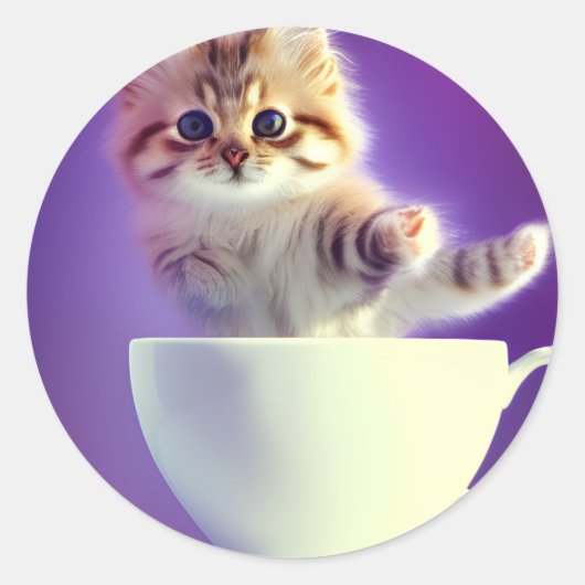 ティーカップに入った猫 | Teacup Catスタンプの子猫 ラウンドシール (正面)