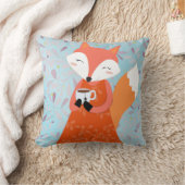 ティーカップのかわいい枕を持つアカギツネ クッション (ブランケット)
