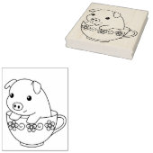 ティーカップのカラーページでかわいい子豚 ラバースタンプ (押印)