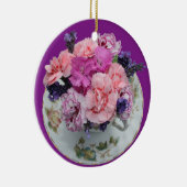 ティーカップのカーネーションをピンク セラミックオーナメント (右)