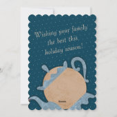 ティーカップのクリスマスのティーポットの注ぐ雪片 シーズンカード (裏面)