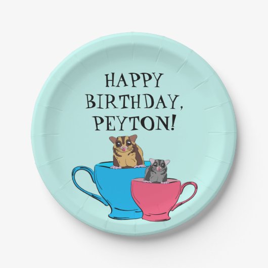 ティーカップのシュガーグライダーカスタムバースデーパーティー ペーパープレート (正面)