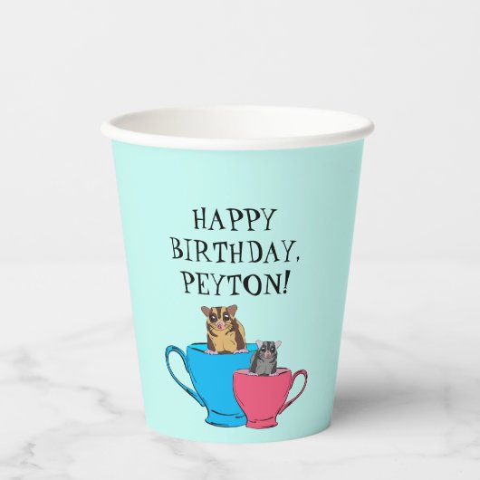 ティーカップのシュガーグライダーカスタムバースデーパーティー 紙コップ (正面)