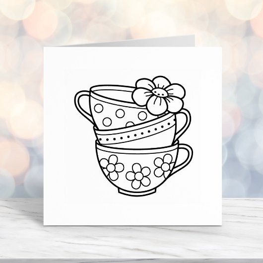 ティーカップのスタック セルフインキングスタンプ