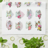 ティーカップのティーカップのピンクのバラの花のティーカップ キッチンタオル (折り畳み)