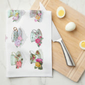 ティーカップのティーカップのピンクのバラの花のティーカップ キッチンタオル (四つ折り)