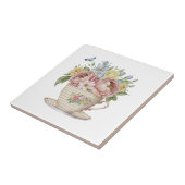 ティーカップのピンクの黄色の青い花フローラキッチン タイル (側面)