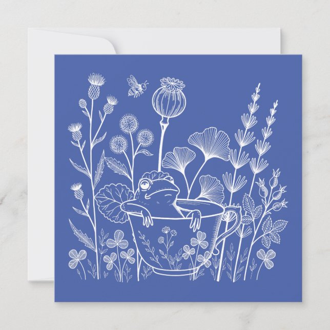 ティーカップの中のカエル – 植物画 (正面)