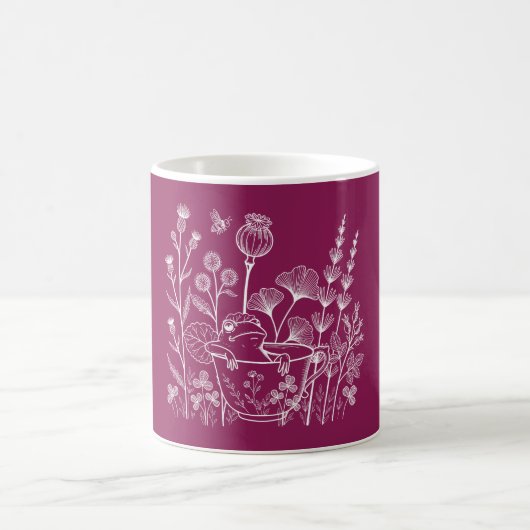 ティーカップの中のカエル – 植物画 コーヒーマグカップ (中央)