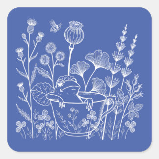 ティーカップの中のカエル – 植物画 スクエアシール