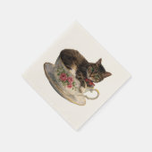 ティーカップの中のトラ猫 スタンダードカクテルナプキン (角)
