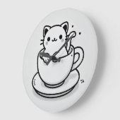 ティーカップの中の可愛い猫の壁掛け時計 ラージ壁時計 (傾斜)