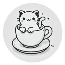 ティーカップの中の可愛い猫 ラウンドステッカー