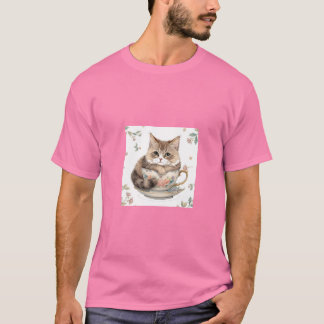 ティーカップの中の猫のイラスト Tシャツ