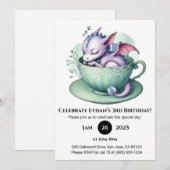 ティーカップの中の眠るベビードラゴンの誕生日 招待状 (正面/裏面)