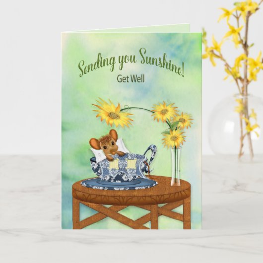 ティーカップの休息の十分マウスを得て下さい カード (黄色い花)