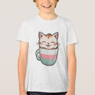 ティーカップの可愛い猫 かわいい猫 コーヒー好き トライブレンドTシャツ