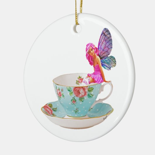 ティーカップの妖精、花の妖精、妖精の贈り物。 セラミックオーナメント (左)