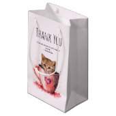 ティーカップの子猫とハートパーティーありがとう スモールペーパーバッグ (正面アングル)