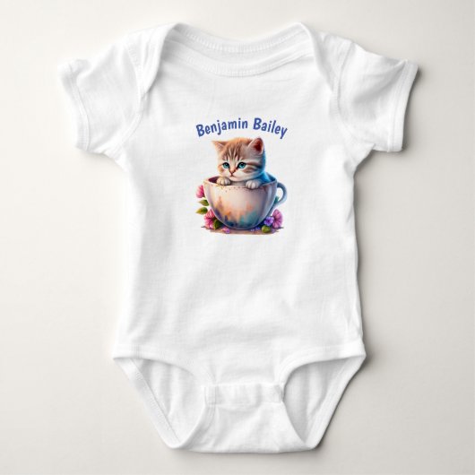 ティーカップの子猫をカスタマイズ ベビーボディスーツ (正面)