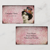 ティーカップの帽子の名刺を持つヴィンテージの女性 名刺 (正面/裏面)