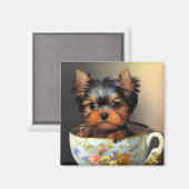 ティーカップの愛らしいヨークシャーテリア マグネット (正面/裏面)