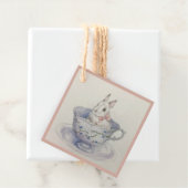 ティーカップの水彩バニー | お洒落方形 フェイバータグ (インサイチュ)