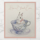 ティーカップの水彩バニー | イースターワインラベル ワインラベル (シングルラベル)