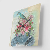 ティーカップの花 スクエア壁時計 (傾斜)