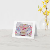 ティーカップの黒のメッセージカード カード (黄色い花)