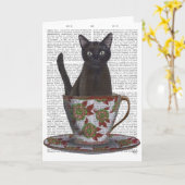ティーカップの黒猫 カード (黄色い花)