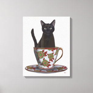ティーカップの黒猫 キャンバスプリント
