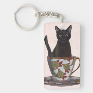 ティーカップの黒猫 キーホルダー