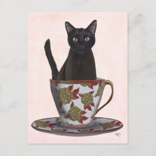 ティーカップの黒猫 ポストカード