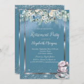 ティーカップほこりっぽい青い花 招待状 (正面/裏面)