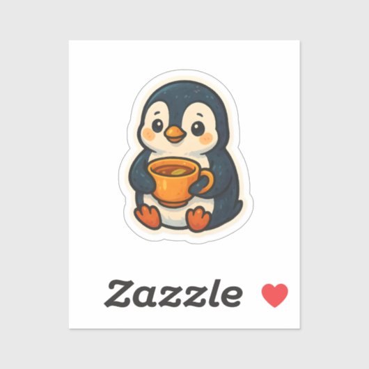 ティーカップを持つかわいいペンギン シール (シート)