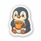 ティーカップを持つかわいいペンギン シール (正面)