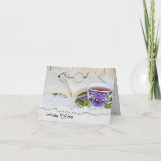 ティーカップアンドブック誕生日 カード (正面)