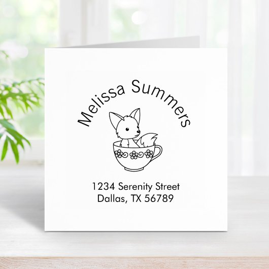 ティーカップアーチアドレスのキツネ ラバースタンプ