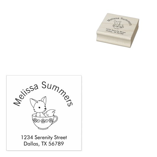 ティーカップアーチアドレスのキツネ ラバースタンプ (押印)