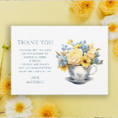ティーカップイエローブルーフラワーズ誕生日 サンキューカード