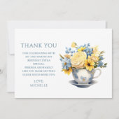 ティーカップイエローブルーフラワーズ誕生日 サンキューカード (正面)