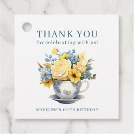 ティーカップイエローブルーフラワーズ100誕生日 フェイバータグ