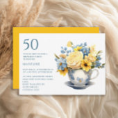 ティーカップイエローブルーフラワーズ50誕生日 招待状