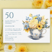 ティーカップイエローブルーフラワーズ50誕生日 招待状