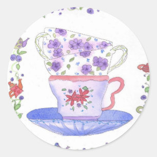 ティーカップスタックのお茶の時間 ラウンドシール