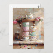 ティーカップステアポットセットキッチン ポストカード (正面/裏面)